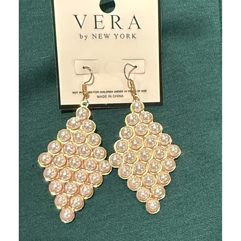 Gold And Pearl Teardrop Cluster Earrings - Pink Pearls